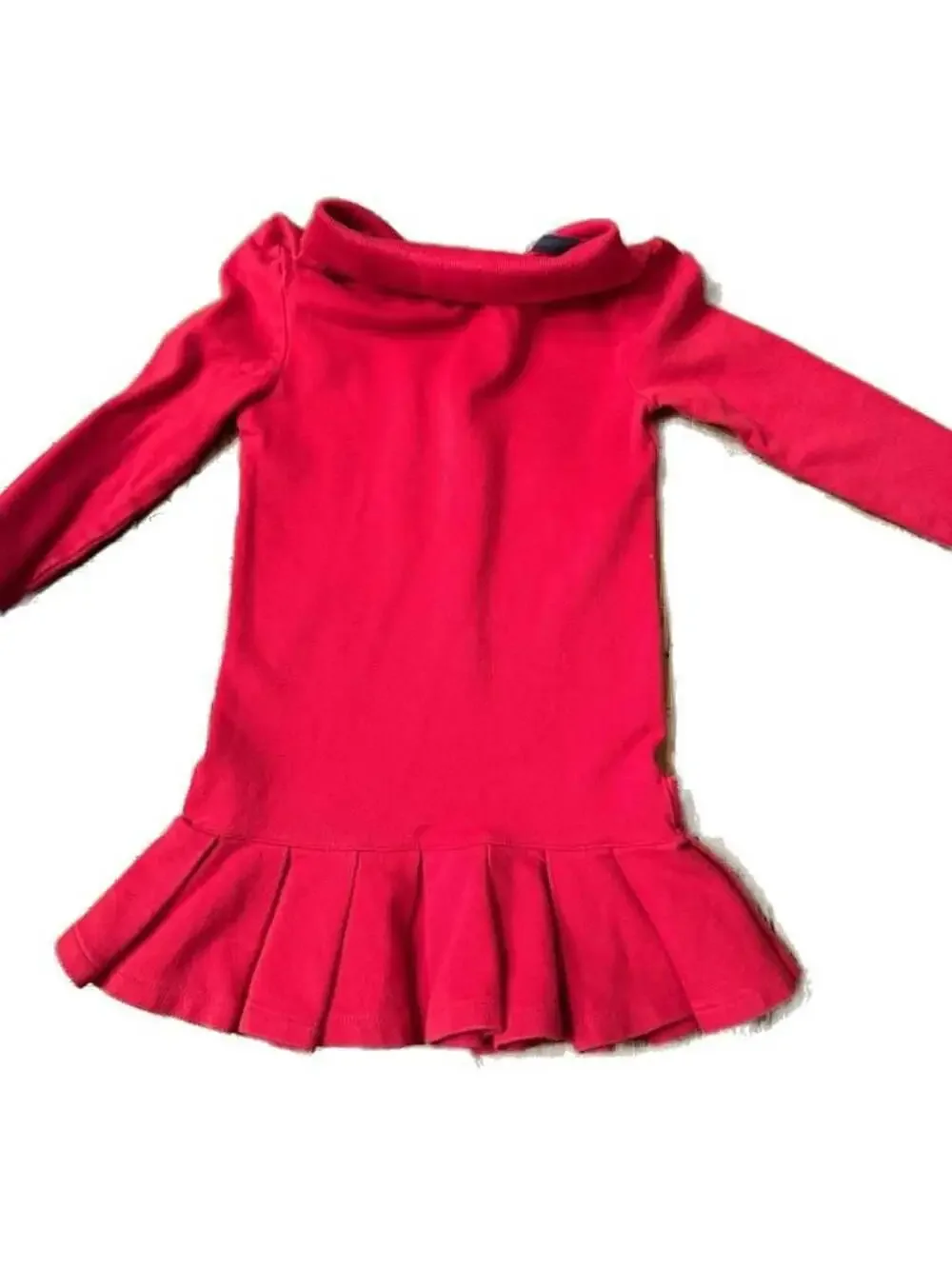 Ralph Lauren Girls red  Stretch Cotton Mesh Long-Sleeve Polo Dress
